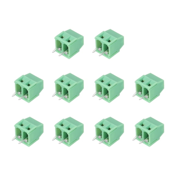 10Pcs 2 Pin PCB Mount Screw Terminal Block Connector 3.5mm 0.14 Inch Pitch, Green