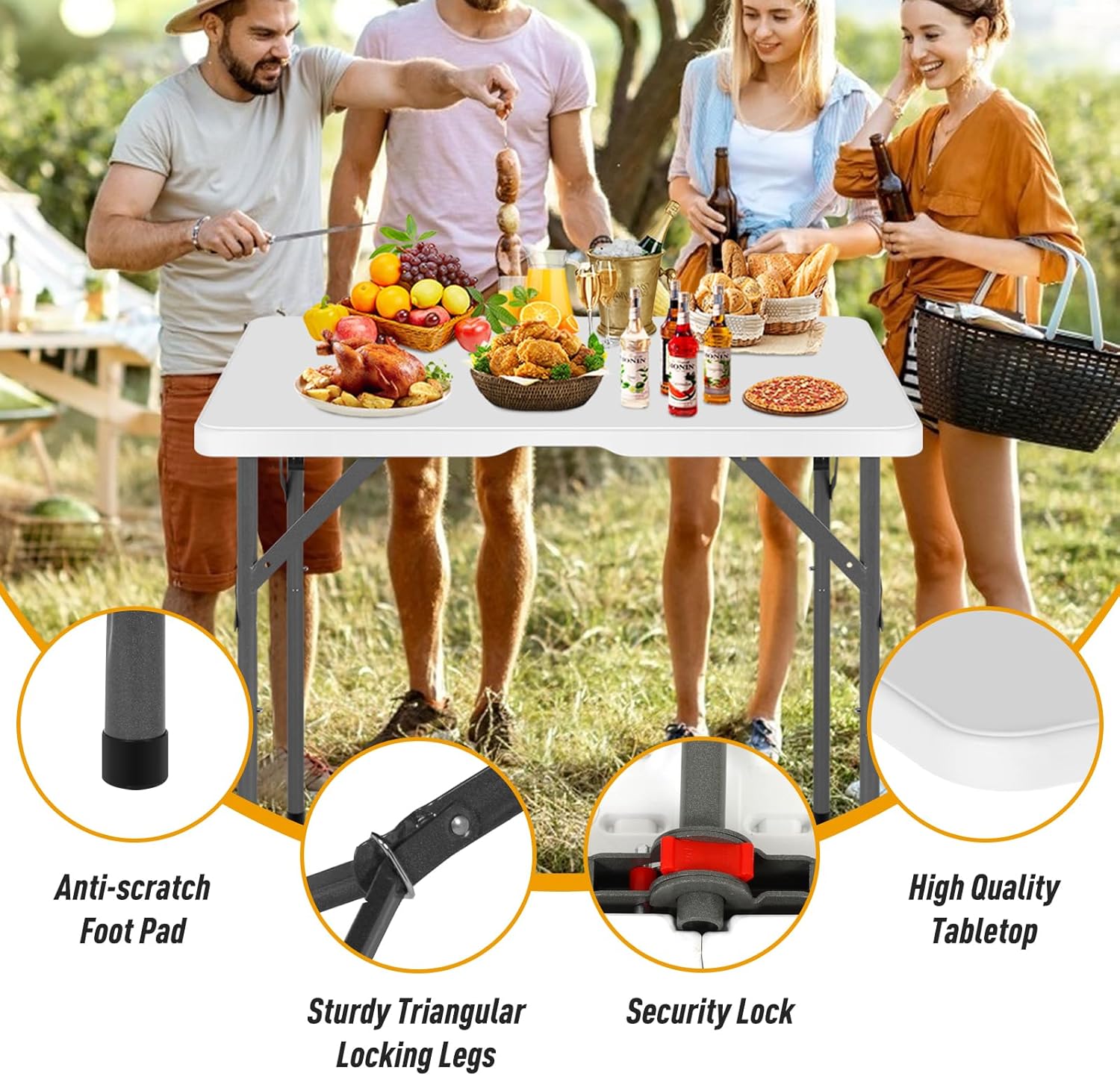 Dkelincs Folding Table 34" Square Card Table Plastic Foldable Portable Table Utility Dining Table for Camping, Party, Picnic, Support 330 lbs(White)