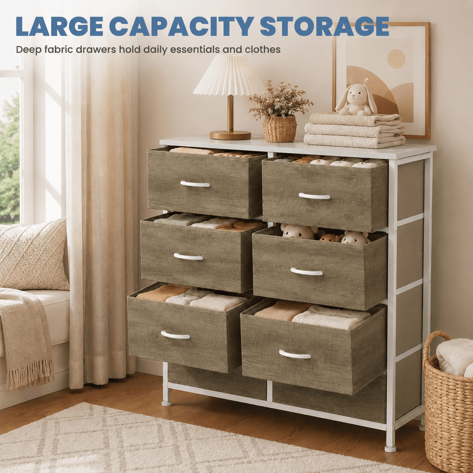 Alvantor 7/8/9-Dresser, Dresser for Bedroom Organizer Storage, Fabric Storage Tower with Sturdy Steel Frame, Wooden Top & Easy Pull Fabric Bins, Dresser for Living Room Entryway Clothes Organization