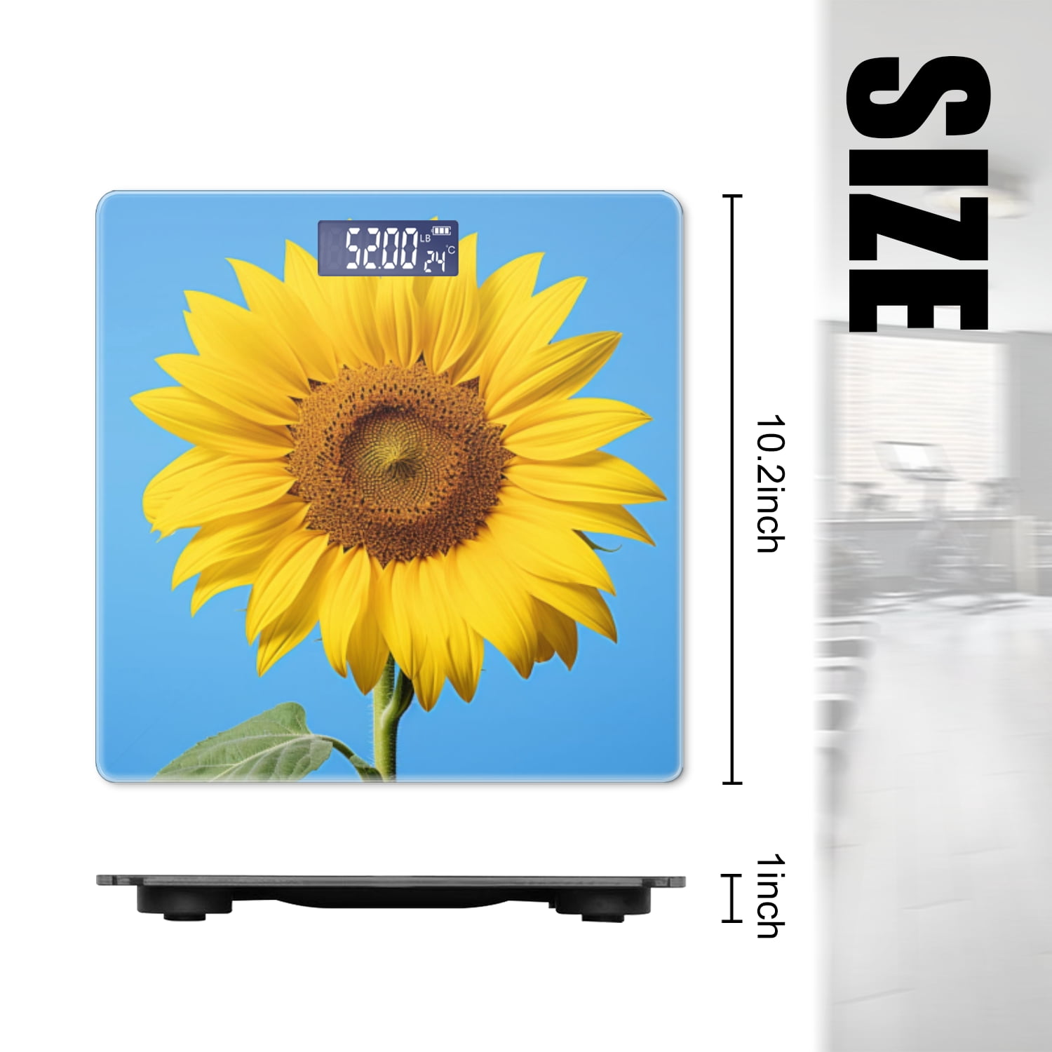 High Precision Body Weight Scale Smart Bathroom Scales with Large LCD Display(400lbs),Decorative for Bedroom-Beautiful Sunflower Under The Blue Sky