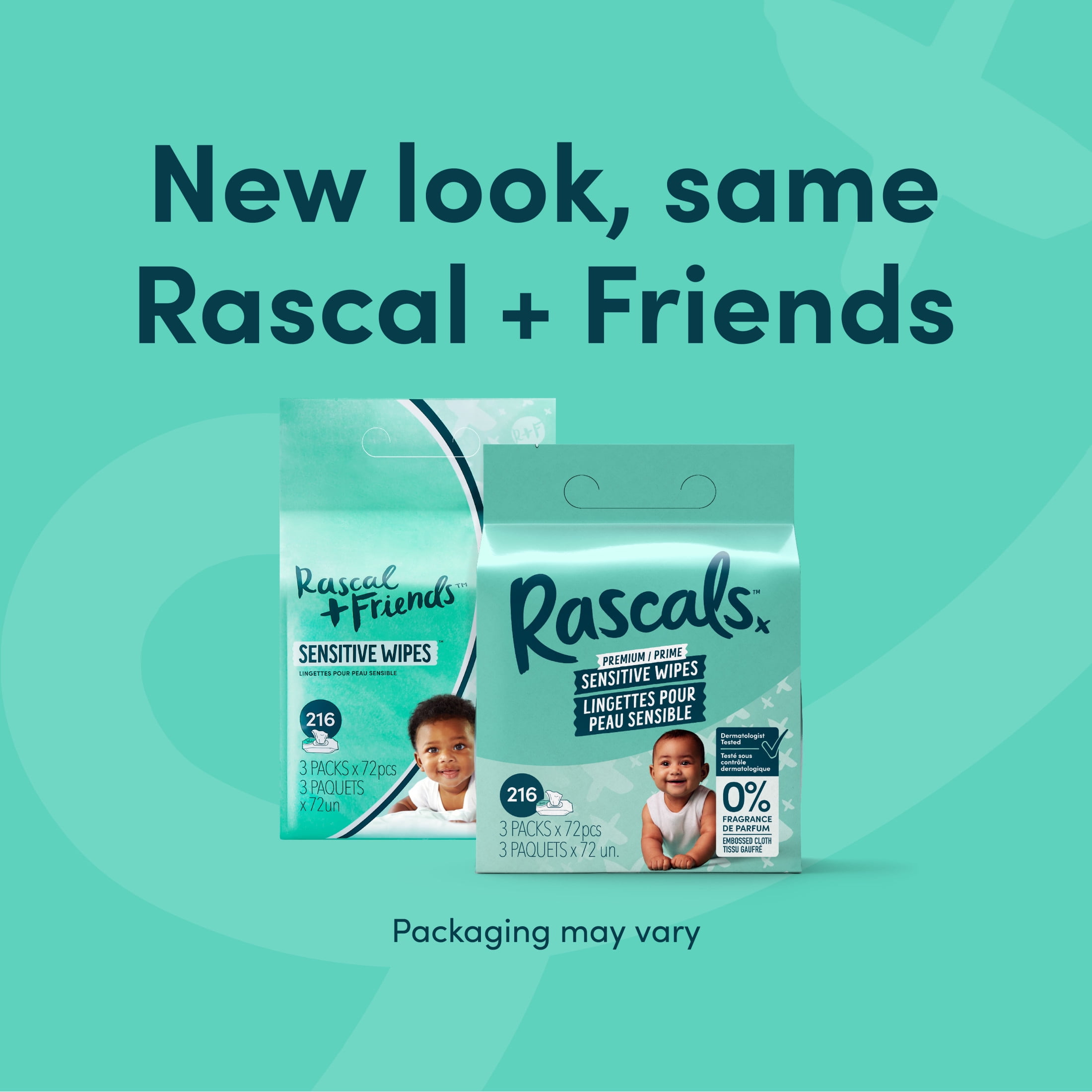 Rascals Premium Sensitive Wipes, Carton, 648 Count, Unisex