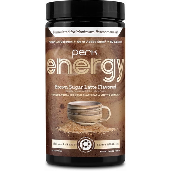 Perk Energy Drink Mix (Brown Sugar Latte) 20 Servings - Caffeinated Healthy Coffee Alternative with Protein, 100mg of Caffeine, Gluten-Free, Soy-Free, Peanut-Free