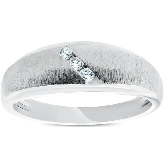 Pompeii Mens 1/10ct Three Diamond Brushed Wedding Ring 10k White Gold Anniversary Band