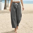 thumbnail image 4 of ShomPort Womens Pants Business Casual Loose Work Cropped Trousers Drawstring Cotton Linen Pants, 4 of 7