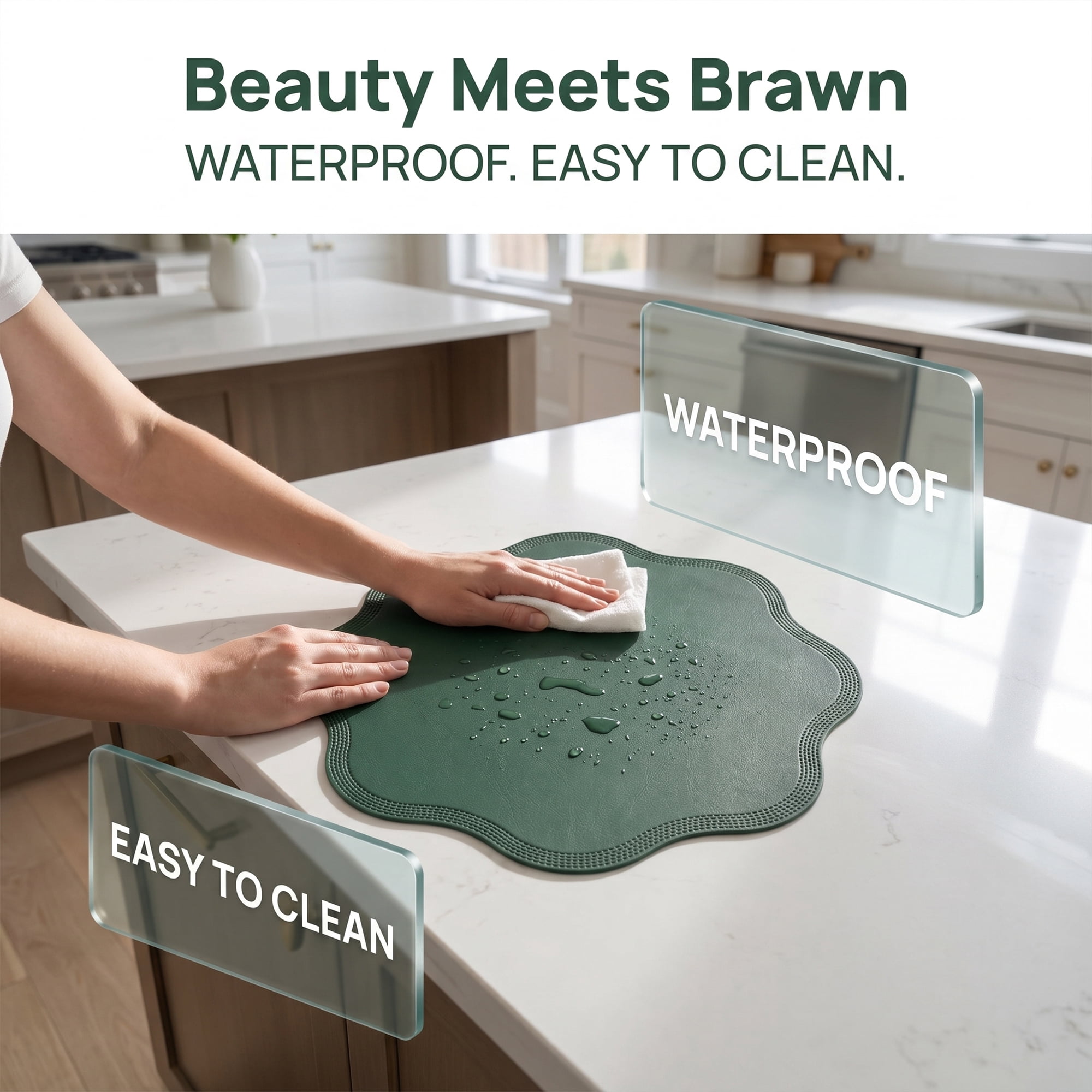 Unique Bargains Set of 6 Faux Leather Placemats for Kitchen Table Decor Green 15"x15"