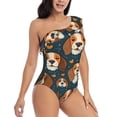 thumbnail image 3 of Sikiie Cute Puppy Print Women One Piece Swimsuits Tummy Control One Shoulder Bathing Suits Ruffle Swimwear, From S to XXL-Large, 3 of 6