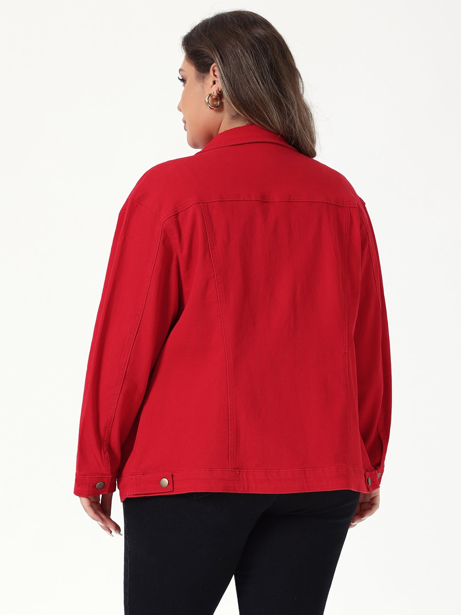 DARING DIVA Women's Plus Size Long Sleeve Button Front Washed Denim Jacket 4X Red