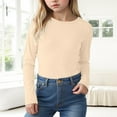thumbnail image 2 of yocbz Kids Long Sleeve Shirt Kids Girls Sweatshirts Tee, Crew Neck Comfortable Long Sleeve Solid Color Warm Tops Sweater for Girls Beige,Size for 13-14 Years, 2 of 7