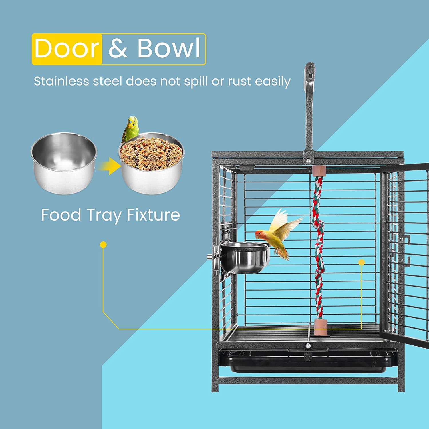 SPECSTAR19" Wrought Iron Travel Carrier Bird Cage for Parrots Conures Lovebird Cockatiel Parakeets