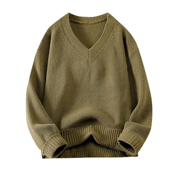 ZUKMRJPC Mens V Neck Sweaters Casual Long Sleeve Solid Color Loose Fit Knitted Sweater Lightweight Soft Comfy Basic Pullover Sweaters
