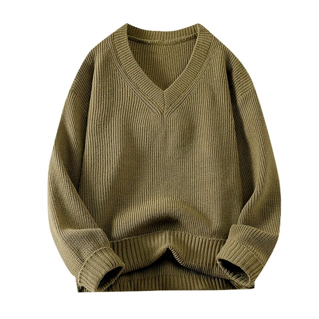 Men's Slim Fit V-Neck Sweater, Casual Long Sleeve Knit Pullover, Solid Color Soft Polyester Top For Daily Wear