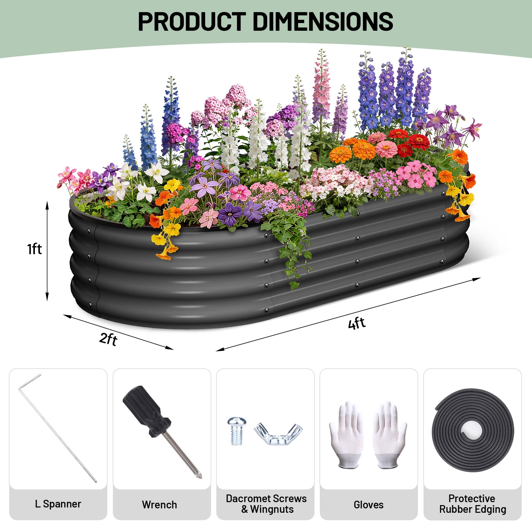 Oval Raised Garden Bed, 4x2x1 FT Galvanized Metal Planter Box for Outdoor, Large Oval Vegetable Bed for Flowers, Herbs & Succulents, Heavy Duty Steel Garden Bed for Backyard, Grey