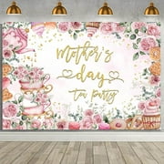 Happy Mother's Day Backdrop Tea Party Mothers Day Party Decoration Banner Pink Flower Mothers Day Photography Background Let's Partea Teacup Cupcake Decorations for Home