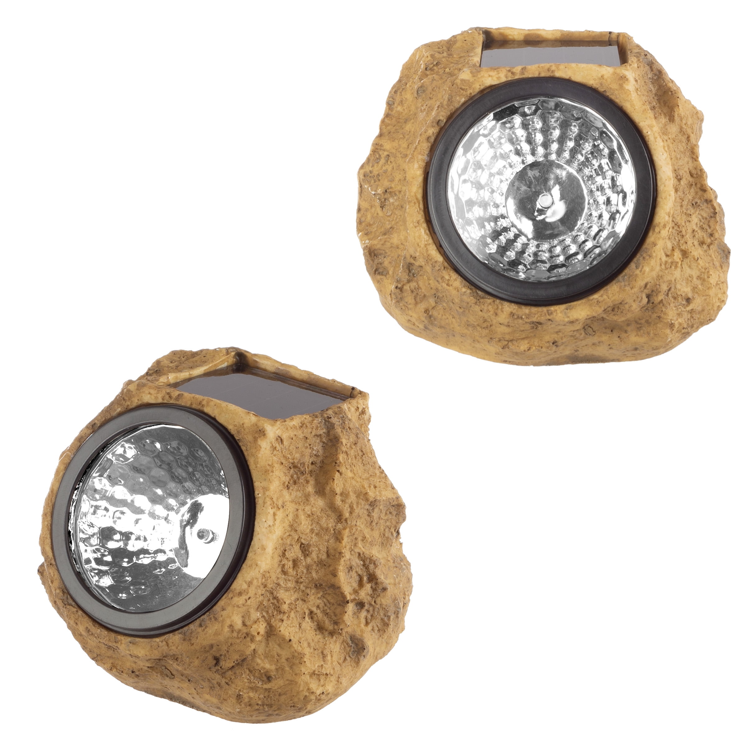 Pure Garden 4-Pack of Solar Lights - Faux-Rock Outdoor Lighting, Brown
