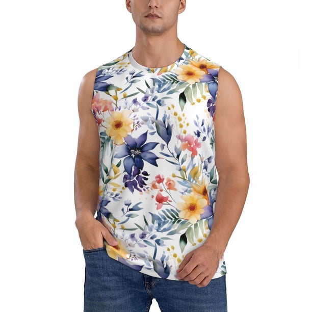 Fotbe Lilies Flowers Men's Camiseta sin Mangas Estampada para Hombres, Playera Casual para Gimnasio, Entrenamiento, Playa-XX-Large