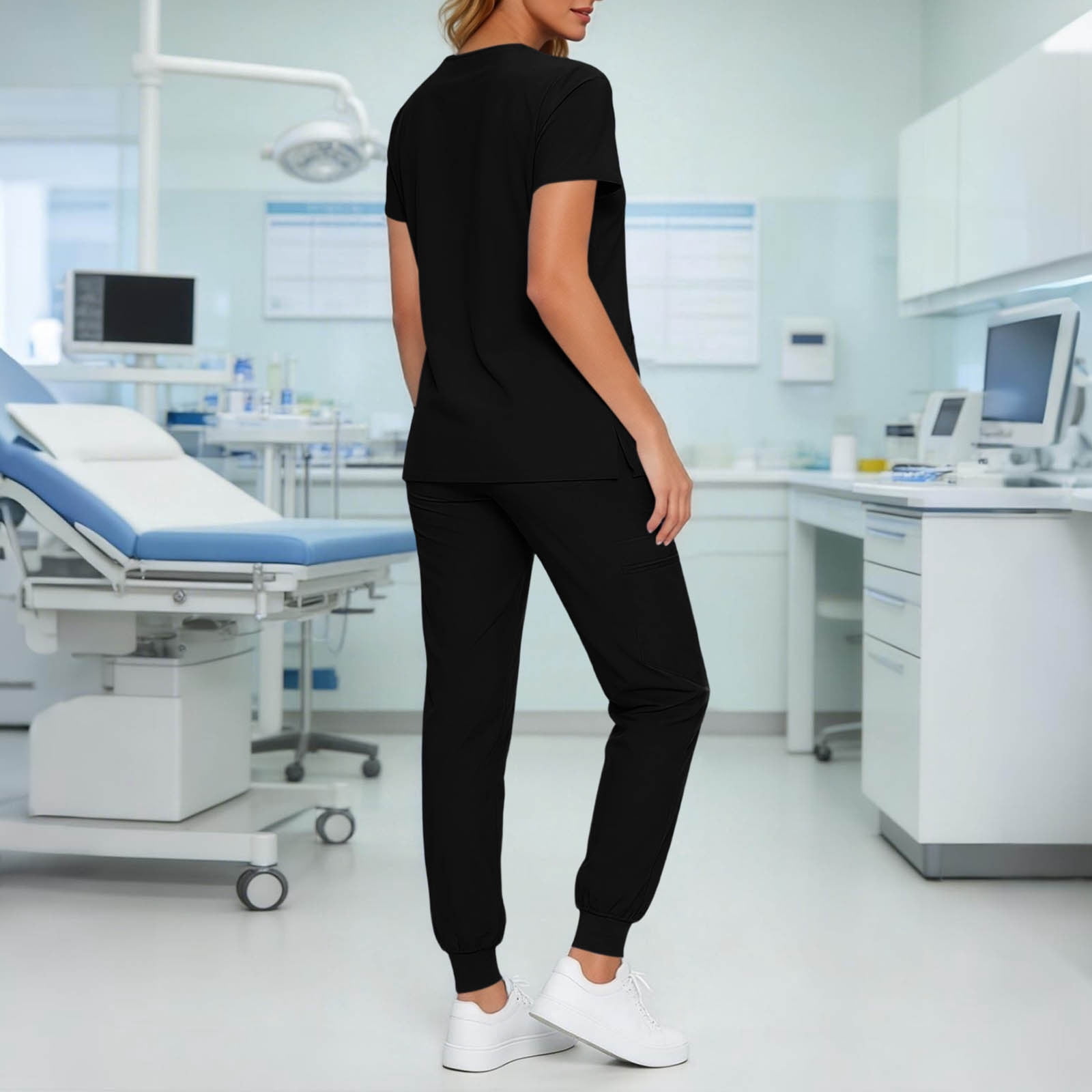 Scrubs for Women Set V-Neck Scrub Top Stretch Jogger Pants Stretchy Scrub Set Womens Workwear Nursing Uniform