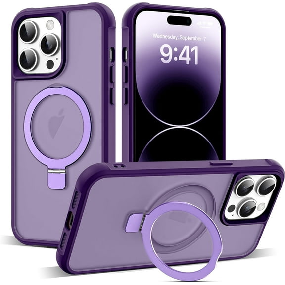 for iPhone 14 Pro Case with Invisible  Ring Stand Translucent iPhone 14 Pro Phone Case 6.1" [Compatible with MagSafe][-Grade Drop Protection][Great Grip Feeling], Purple