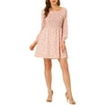 thumbnail image 5 of Allegra K Women's Smocked Square Neck Long Sleeve Floral Dress, 5 of 6
