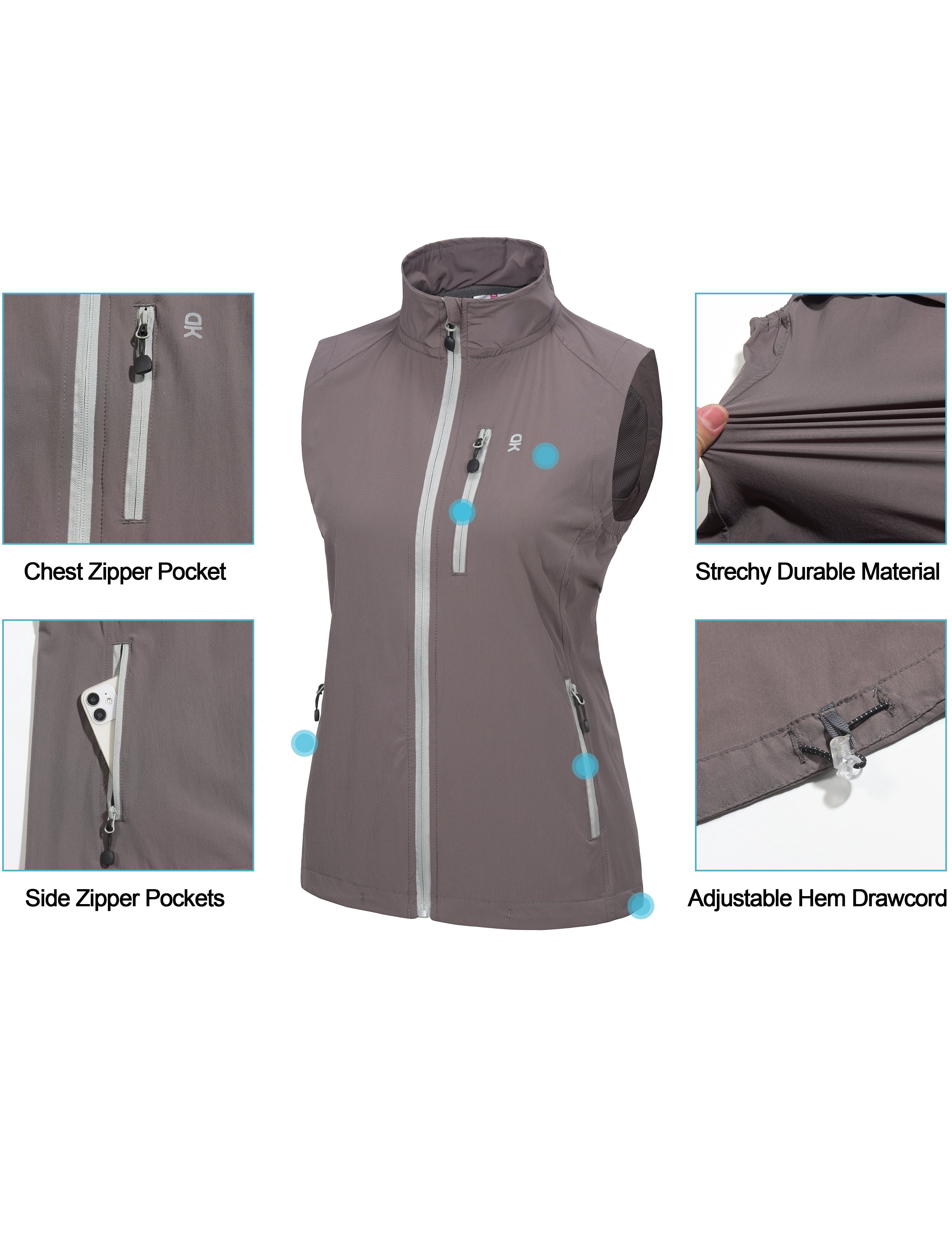 Little Donkey Andy Women's Lightweight Quick Dry Vest Summer Windproof Sleeveless Elastic Jacket for Golfing Cycling Running Size S