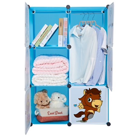 6 Cube Closet Storage Organizer With Animal Cartoons On Doors For