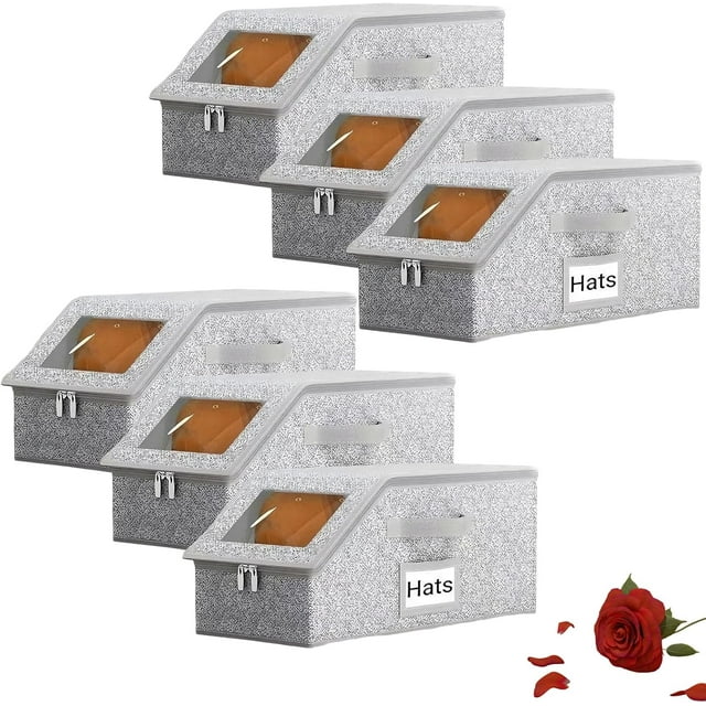 2026 New Stackable Hat Storage For Baseball Caps, Hat Storage Box With Clear Window Lid, Flip-Top Access, Holds Up To 24 Caps Hats Organizer For Closet (6PC)