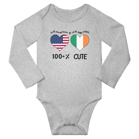 

50% American + 50% Irelandish = 100+% Cute Baby Long Slevve Rompers Bodysuit (Gray 3-6 Months)