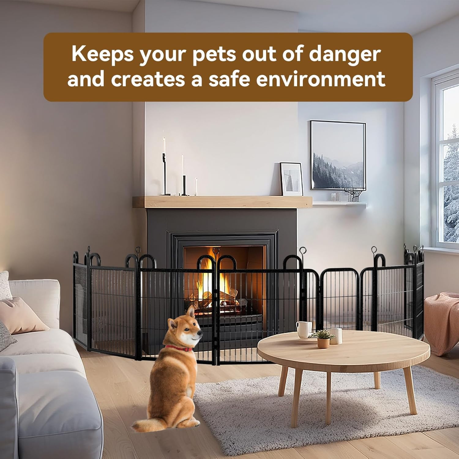Puppy Playpen 6 Panels Small Dog Fence Outdoor Indoor Use 24" Height Anti-Rust with Doors Portable Dog Play Pen for RV Camping Yard, Total 11FT, 10 Sq.ft, Snowy Black