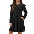 thumbnail image 4 of Cethrio Girls Casual Dresses, Long Sleeve School Crew Neck Mid-length Spring Dresses Black Size 13-14 T, 4 of 6