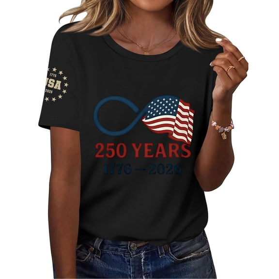 Trgacdwlo 1776-2026 Flag Print 250 Anniversary Shirt Independence Day 4th of July Tops for Women Freedom Tunic Short Sleeve Tops for Women