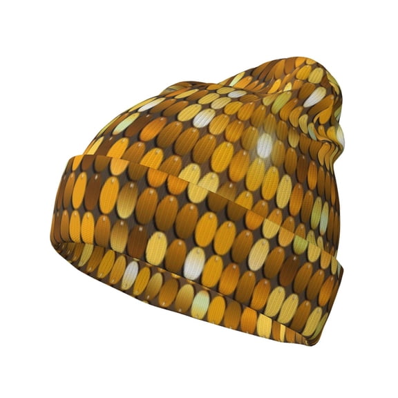 Zufioo Bright Shiny Golden Print Adult Knitted Hat, Unisex Cuffed Brimless Ski Hat, Suitable for Autumn and Winter