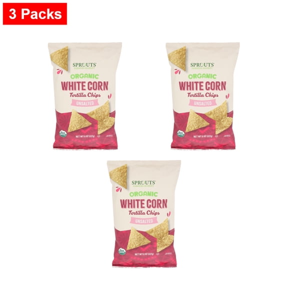 Sprouts Unsalted White Corn Chips - 8 oz - 3 Packs