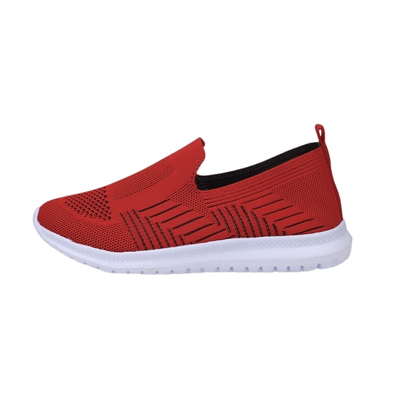 Flying Woven Mesh Slip On Sneakers For Women, Breathable Soft Sole Casual Shoes, Daily Walking Comfort Footwear Red 38