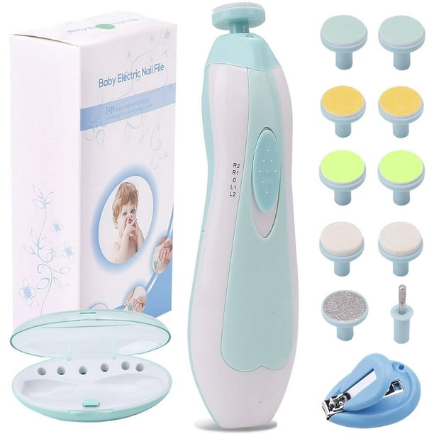 Baby Nail File Electric Nail Trimmer Manicure Set with Nail Clippers, Toes Fingernails Care Trim Polish Grooming Kit Safe for Infant Toddler Kids or Women, LED Light and 10 Grinding Heads (White/Teal) - Baby Nail File Electric Nail Trimmer Manicure Set with Nail Clippers, Toes Fingernails Care Trim Polish Grooming Kit Safe for Infant Toddler Kids or Women, LED Light and 10 Grinding Heads (White/Teal) -