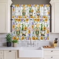 thumbnail image 3 of Kitchen Window Curtains Valance and Tier Set, Spring Flowers Gnomes Rod Pocket Tier Curtain Valance Set, Dwarfs Floral on Wood Board Light Filtering Cafe Curtains for Bedroom Living Room, 3 of 9