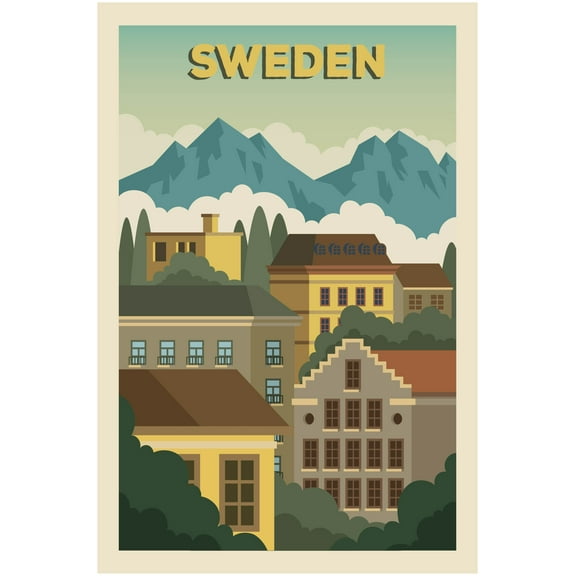 EzPosterPrints - Retro World Famous City Posters - Decorative, Vintage, Retro, Grunge Travel Poster Printing - Wall Art Print for Home Office - SWEDEN, SWEDEN - 12X18 inches