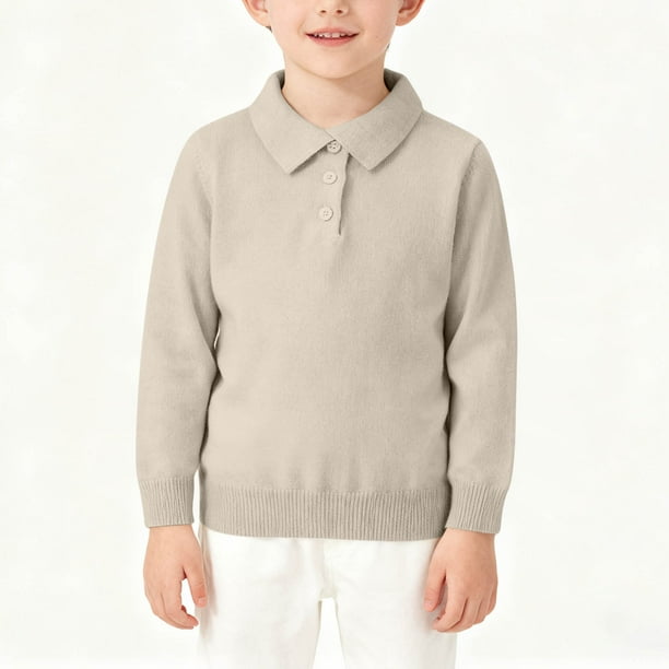 Suéter informal de manga larga con botones y cuello alto para niñas, de poliéster, de color liso