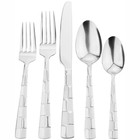 International Stainless Flatware - International Silver Checkered Frost 20 Piece Stainless Flatware set