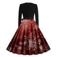 thumbnail image 3 of Lorytime Midi a Line Dresses for Women Christmas Snowflakes Crew Neck Elegant Dress Long Sleeve Party Dresses with Belt, 3 of 3