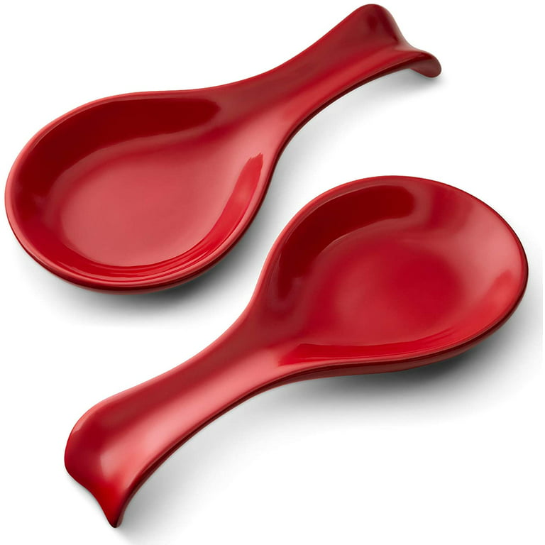 Culinary Couture Ceramic Kitchen Spoon Rest for Stove Top, 2 Pcs Red 