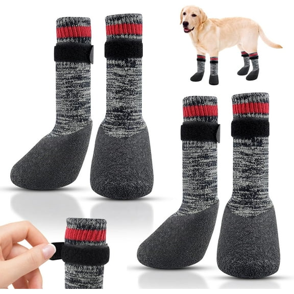 2 Pairs Anti-Slip Dog Socks - Waterproof Rubber Boots with Adjustable Straps