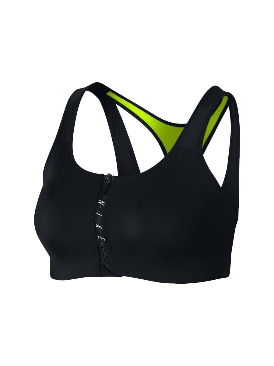 Nike Womens Medium Support Front Zip Sports Bra Black/Volt New (S