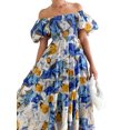 thumbnail image 5 of Liacowi Women Midi Dress Short Sleeve Off-shoulder Boho Flower Print Loose Swing Dress Summer Dress, 5 of 7