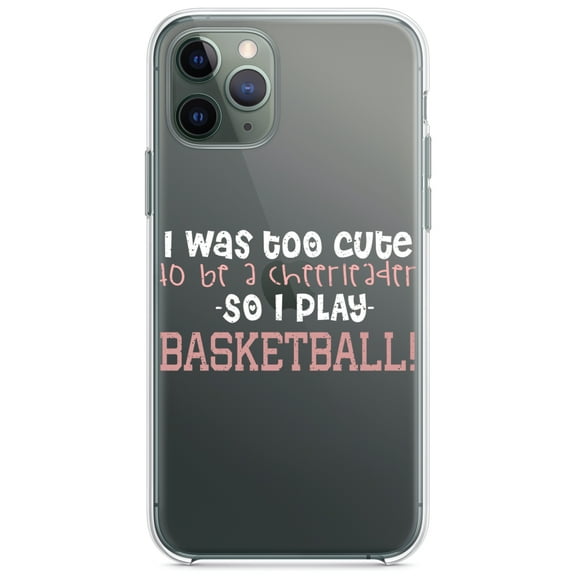 DistinctInk Clear Shockproof Hybrid Case for iPhone 11 (6.1" Screen) - TPU Bumper Acrylic Back Tempered Glass Screen Protector - Too Cute to Be a Cheerleader Play Basketball