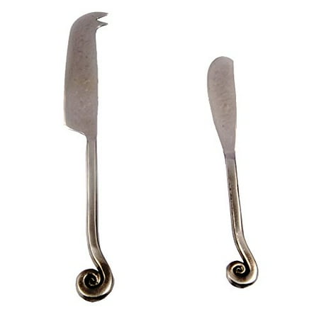 - Satin Polished Lilly Design Butter Knife Cheese Spreader 2 Pcs. Set