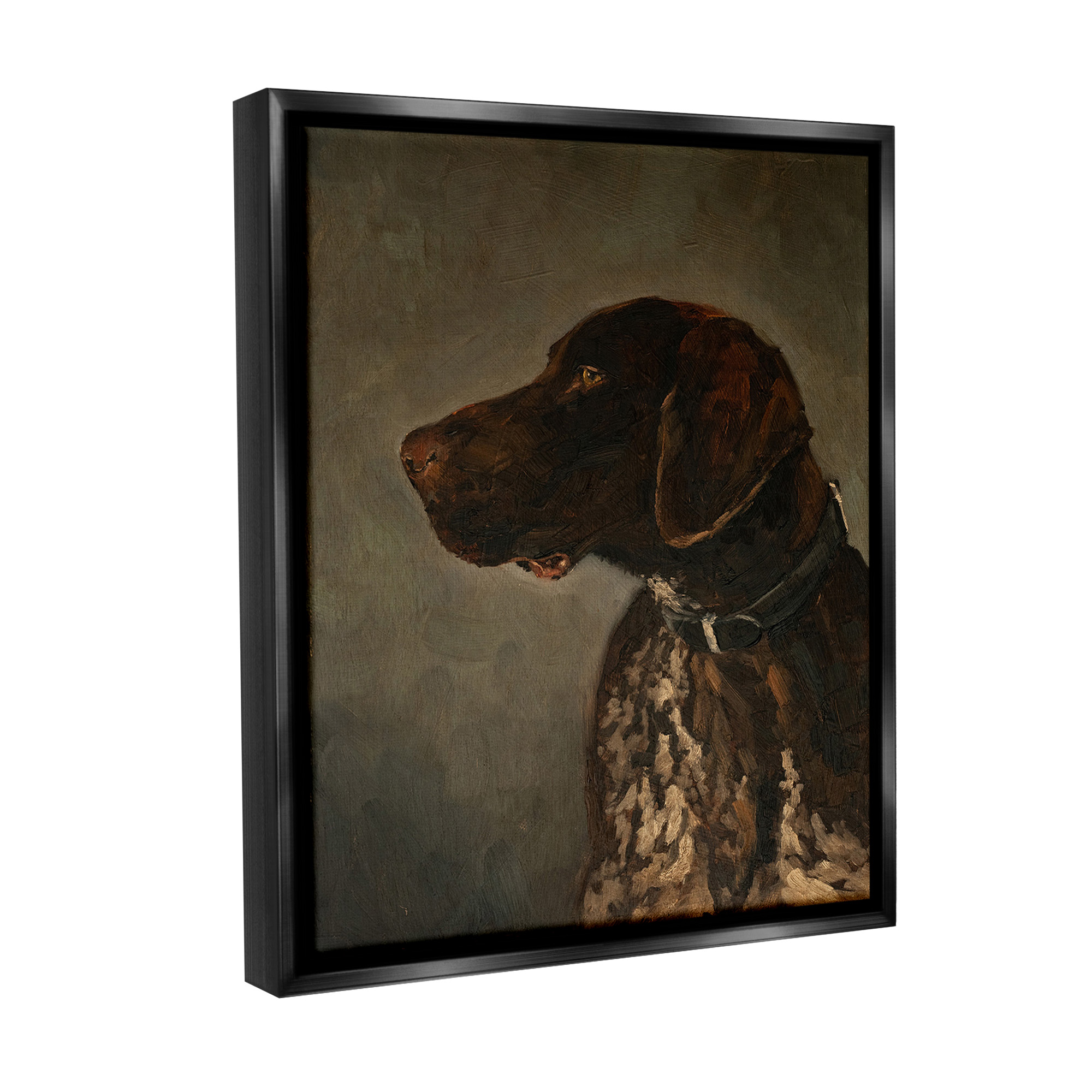 Stupell Industries Traditional Pointer Dog Portrait Animals & Insects Painting Black Floater Framed Canvas Art Print Wall Art, 25 x 31