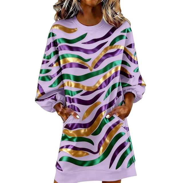 RXMEKW Carnival Dress for Women with Long Sleeves and Round Neck, Printed Maxi Dress for Party and Dance Performance