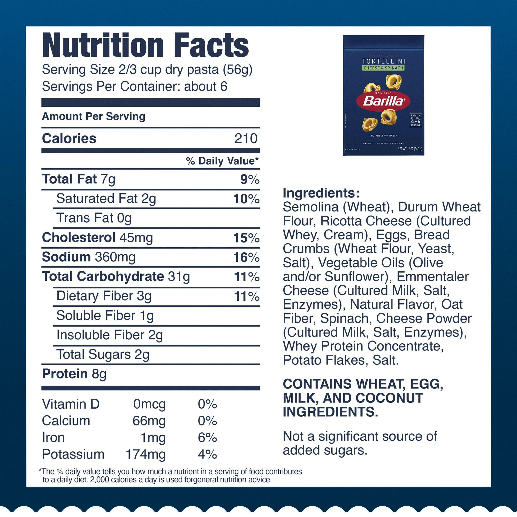 Barilla Classic Non-GMO, Filled Cheese and Spinach Tortellini Pasta, 12 oz