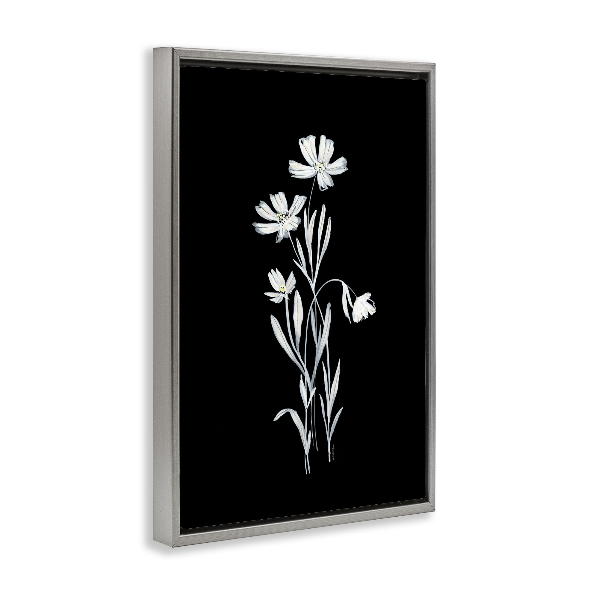 Stupell Industries Tall Stems on Black Plants & Flowers Painting Gray Floater Framed Canvas Art Print Wall Art, 21 x 31