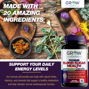 Grow Vitamin Blood Sugar Complex with Cinnamon Bark Capsules, Supports Heart Health, Energy & Immune System, 60 Count