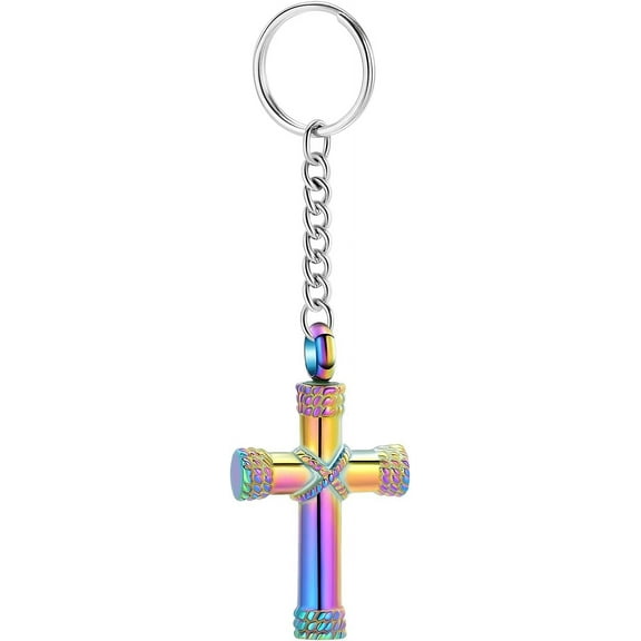 Cross Urn Cremation Jewelry for Ashes Rope Winding Cross Keepsake Urn Keychain for Human Stainless Steel Cremation Keychain